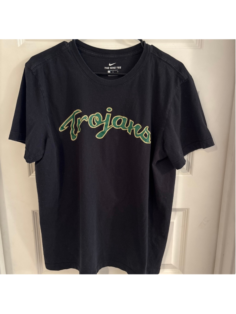 Vintage Style Trojans Graphic T-Shirt - Black Retro Cursive Script Tee